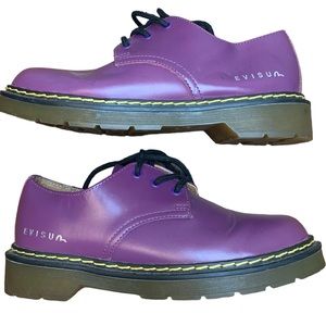 Rare EVISU Purple Leather Derby Oxfords Size 6 Doc Martens Style